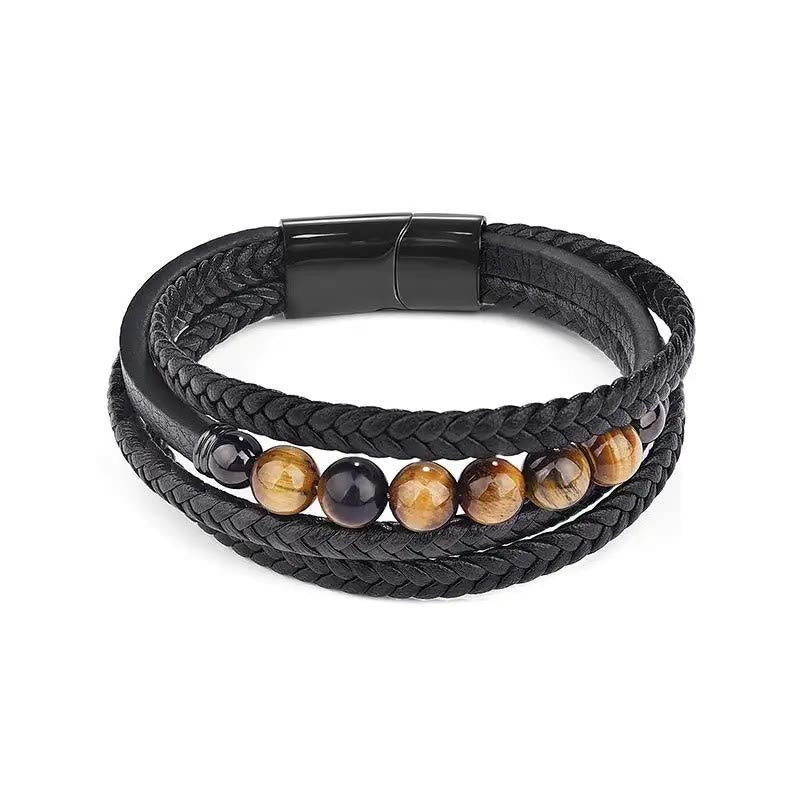 Tiger Eye Stone Protection Leather Bracelet