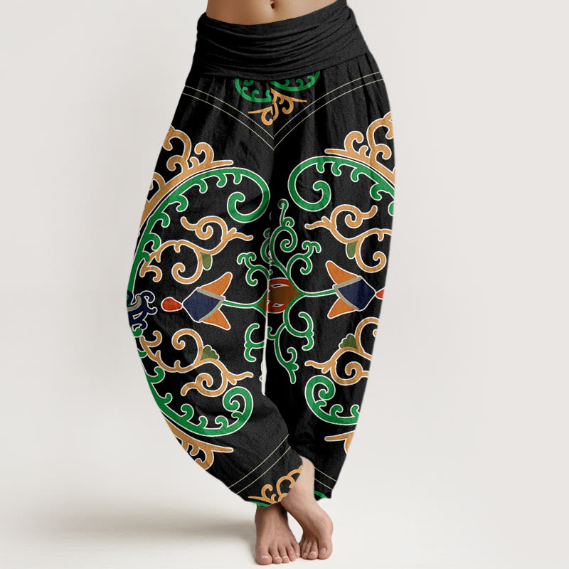 Flowers Vines Totem Pattern Women's Elastic Waist Harem Pants