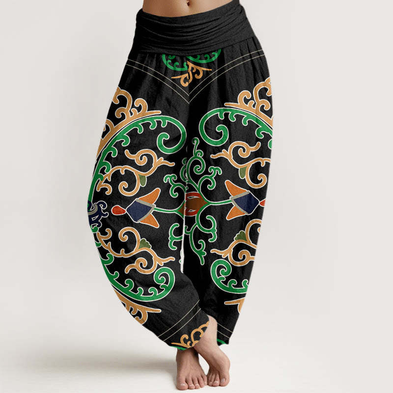 Flowers Vines Totem Pattern Women's Elastic Waist Harem Pants