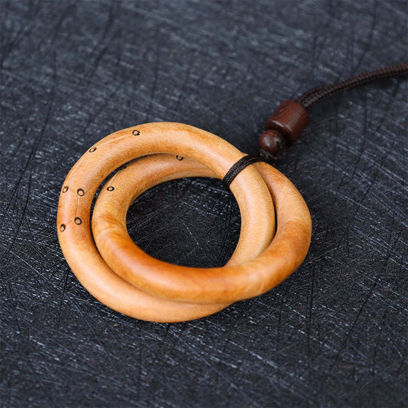Jujube Wood Taoist Yin Yang Ring Qiankun Circle Luck Ward Off Evil Spirits Necklace Pendant