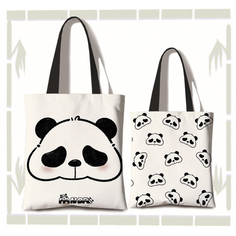 Large Capacity Handmade Canvas Cute Panda Commuter Shoulder Bag Shopping Bag