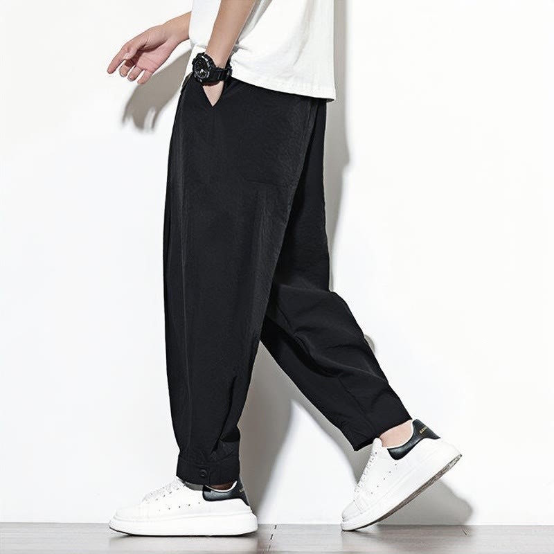 Casual Solid Color Drawstring Men's Harem Pants With Pockets