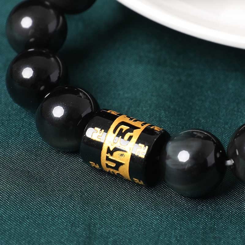 Rainbow Obsidian Om Mani Padme Hum Swastika Positive Bracelet