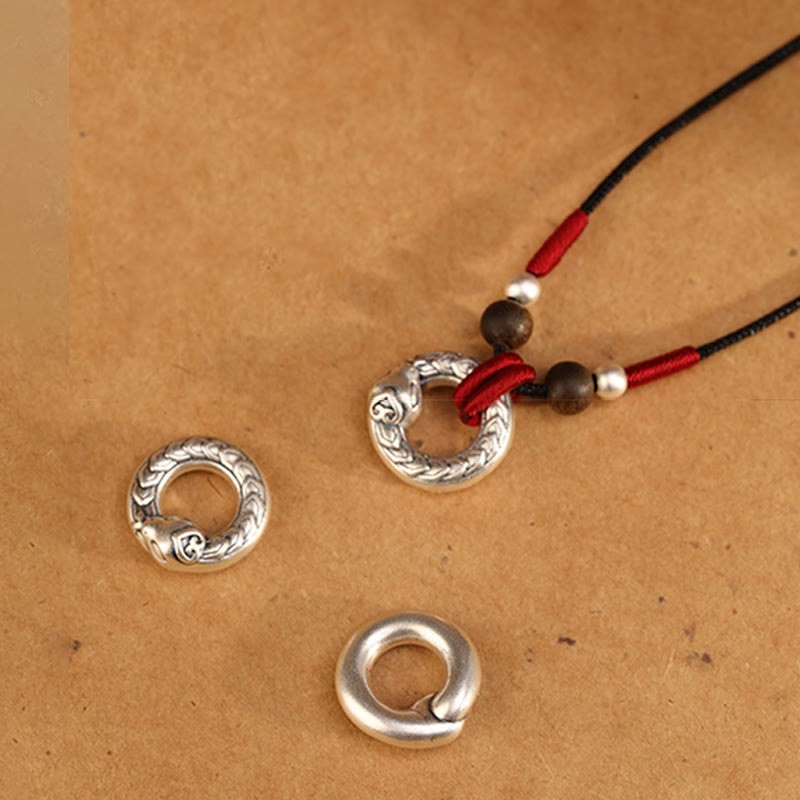999 Sterling Silver Year of the Snake Round Circle Agarwood Protection Necklace Pendant