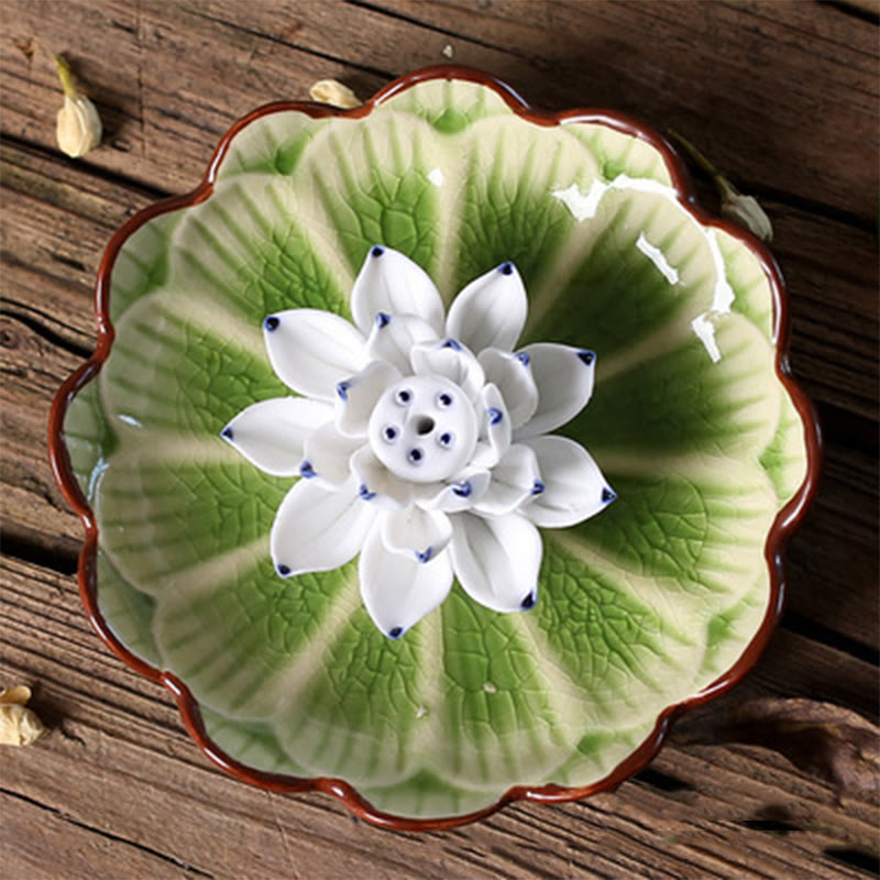 Lotus Pattern Healing Ceramic Incense Burner Decoration