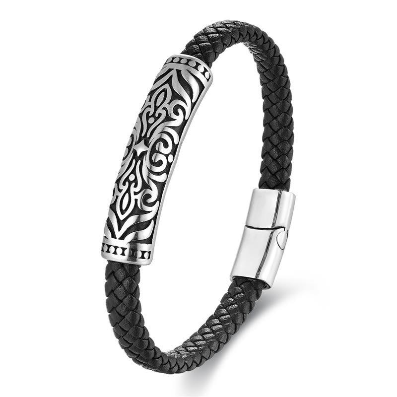 Flower Pattern Design Titanium Steel Strengthen Leather Buckle Bracelet