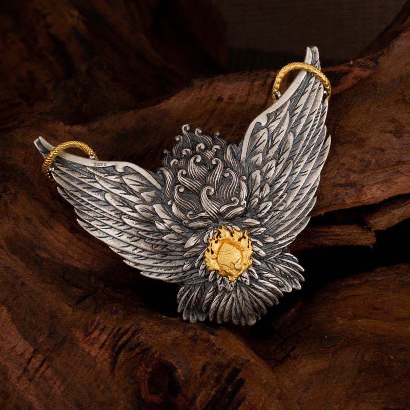 925 Sterling Silver Tibetan Garuda Bird Dragon Snake Wisdom Necklace Pendant