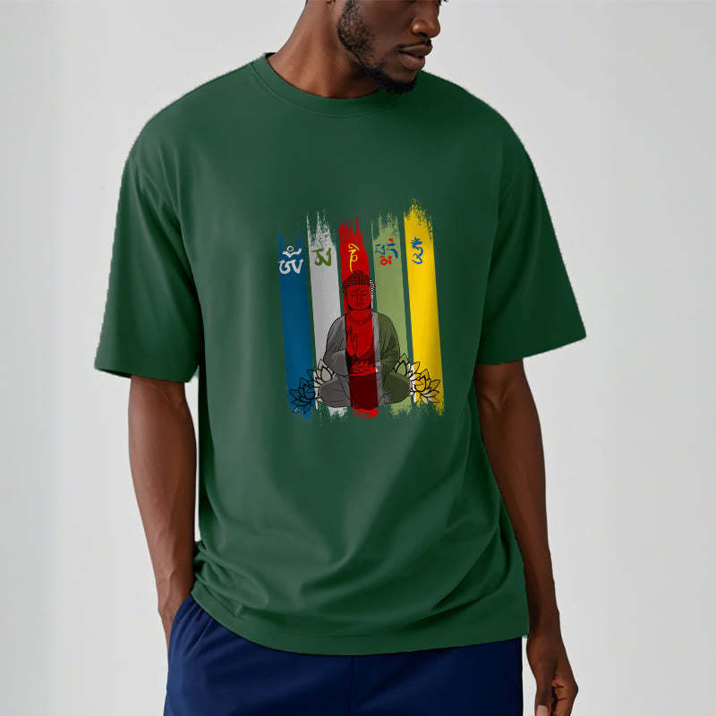 Six True Words 'Om Mani Padme Hum' mystic zen Sitting With Lotus Cotton Tee T-shirt