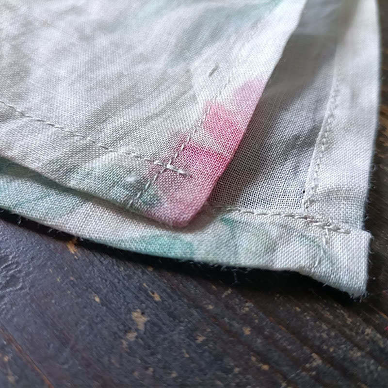 White Red Flowers Green Leaves Frog-Button Long Sleeve Ramie Linen Jacket Shirt