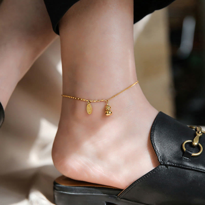 18k Gold Lucky Gourd Design Wealth Buckle Anklet
