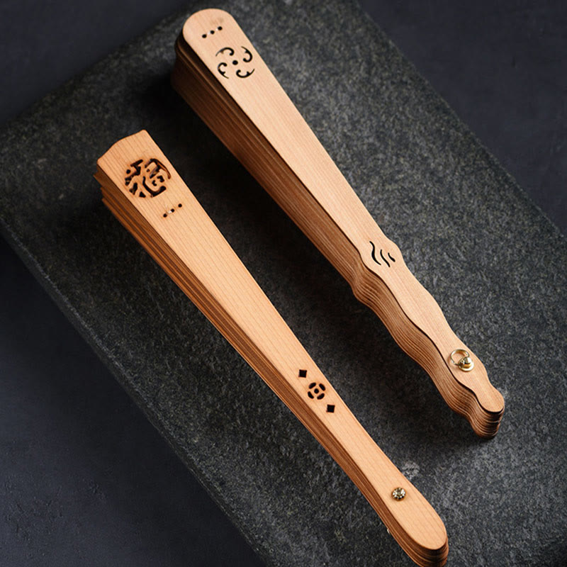 Auspicious Clouds Fu Engraving Pattern Handheld Thuja Sutchuenensis Wood Folding Fan