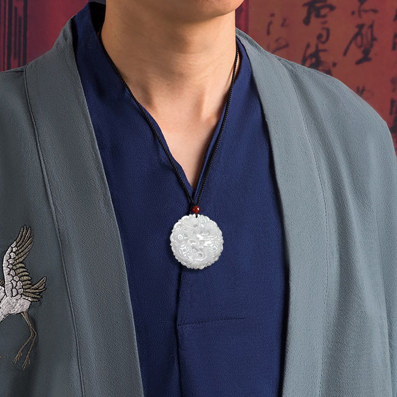 White Jade Dragon Protection Necklace String Pendant