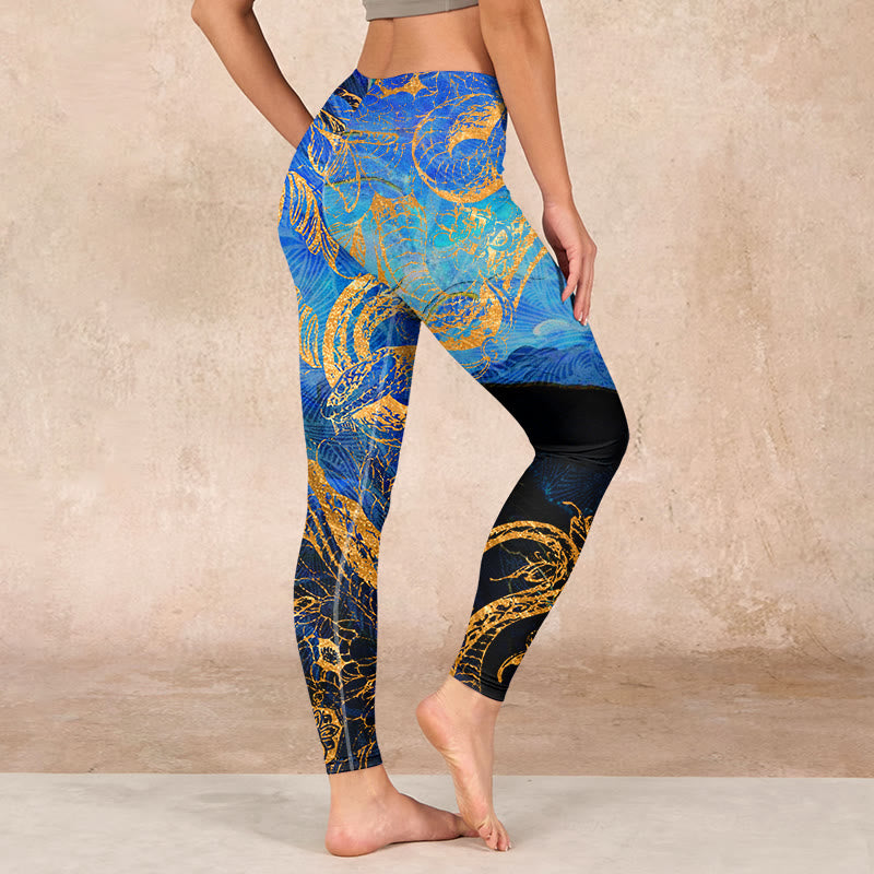 Black Snake Butterfly Flower Leaves Print Gym Leggings Women's Yoga Pants