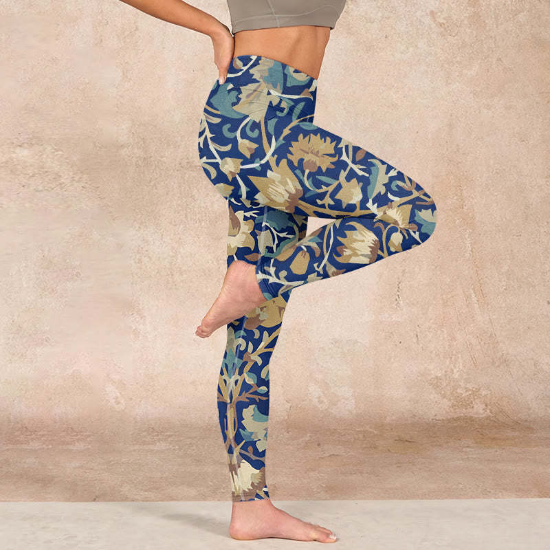Interconnected Lotus Flowers Pattern Gym Leggings Women's Yoga Pants