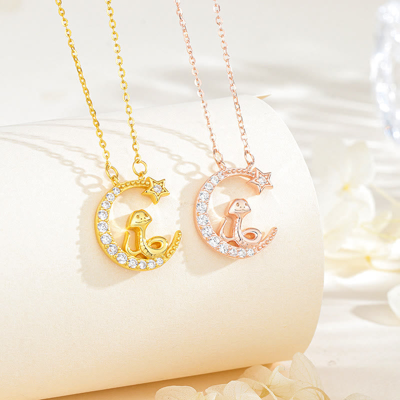 925 Sterling Silver Moon Snake Year Of The Snake Blessing Necklace Pendant