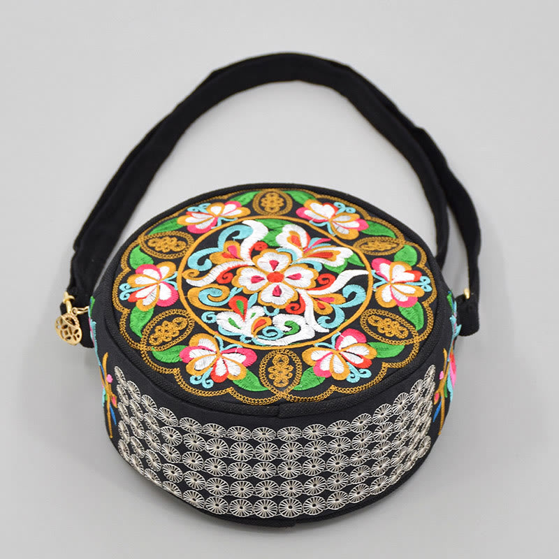 Money Tree Galsang Inula Flower Peony Rose Peacock Double-Sided Embroidery Canvas Shopping Purse Handbag Crossbody Bag