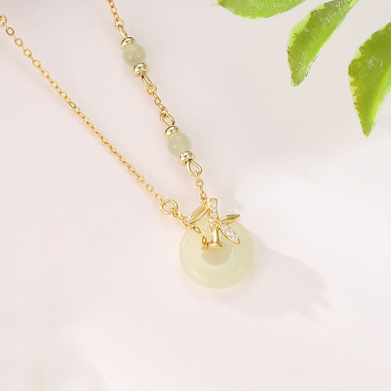 Hetian Jade 925 Sterling Silver Cubic Zirconia Peace Buckle Abundance Necklace Pendant