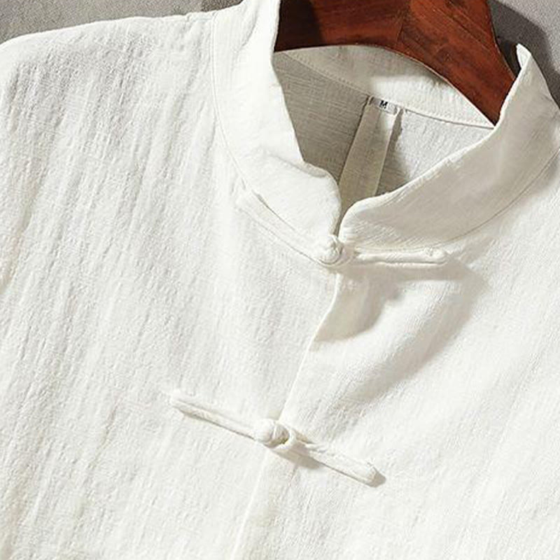 Stand Collar Tang Suit Casual Cotton Linen Shirt
