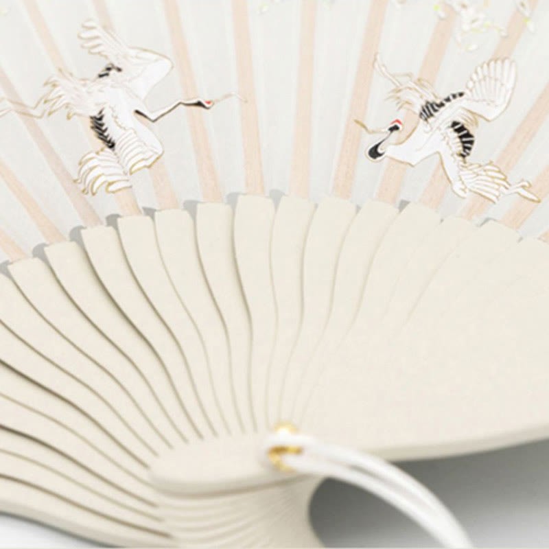 Crane Plum Blossom Handheld Silk Bamboo Folding Fan