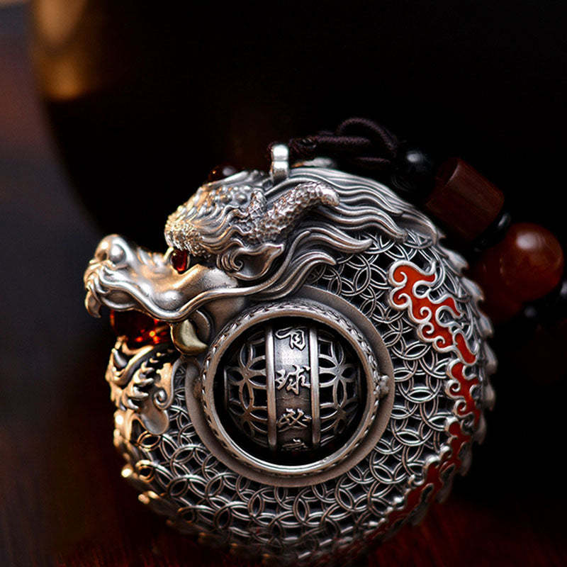 999 Sterling Silver Year of the Dragon Rotatable Ball Five Elements Copper Coin Strength Hanging Decoration