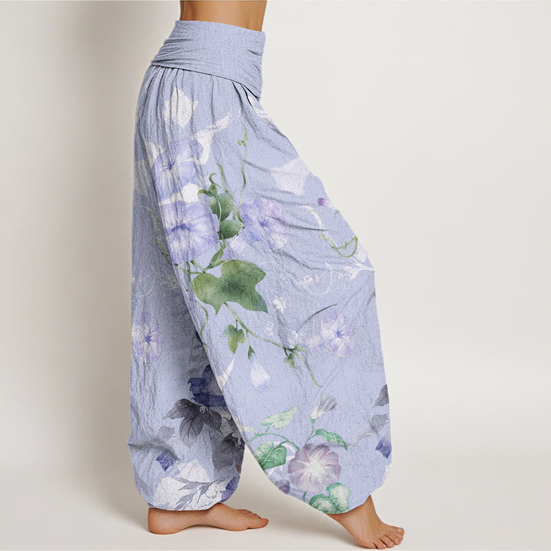 Entwined Morning Glories Pattern Women's Elastic Waist Harem Pants