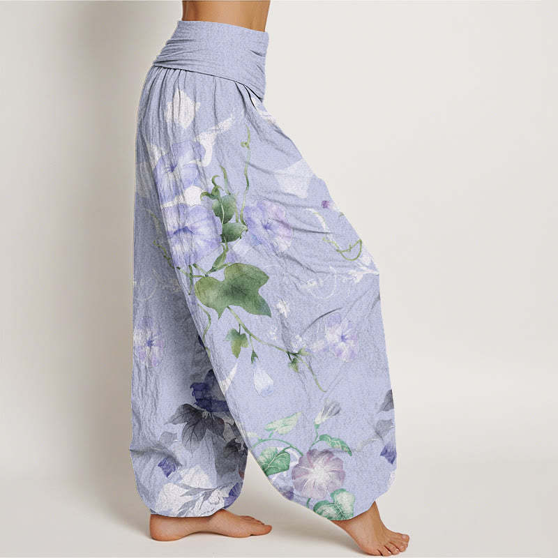 Entwined Morning Glories Pattern Women's Elastic Waist Harem Pants