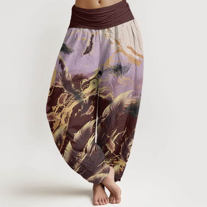Casual Floating Feathers Sky Pattern Women's Elastic Waist Harem Pants