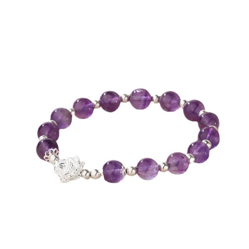 925 Sterling Silver Natural Amethyst Lotus Spiritual Bracelet