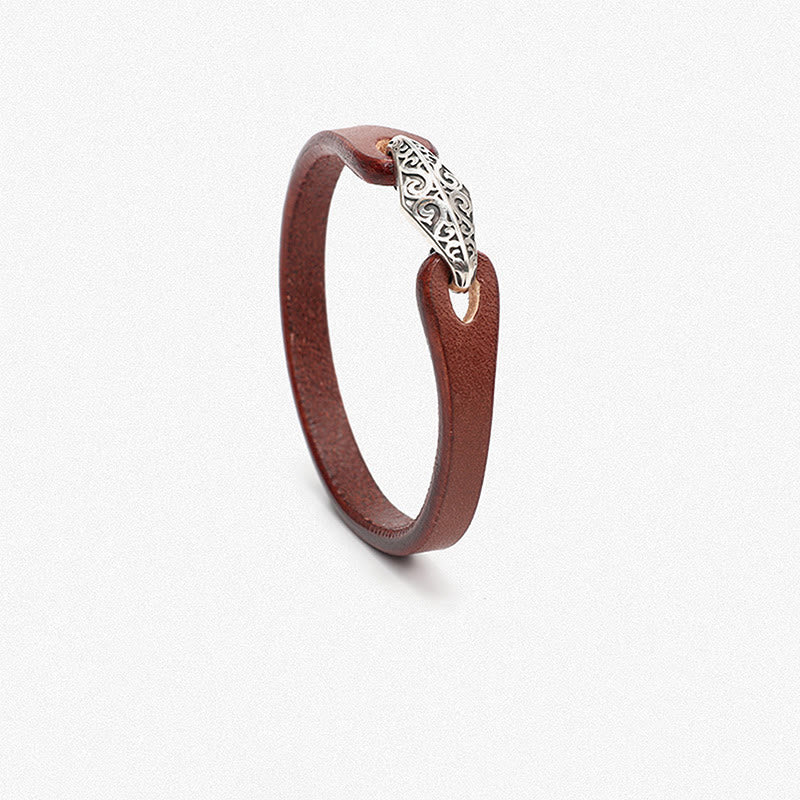 925 Sterling Silver Leather Multi-turn Protection Bracelet