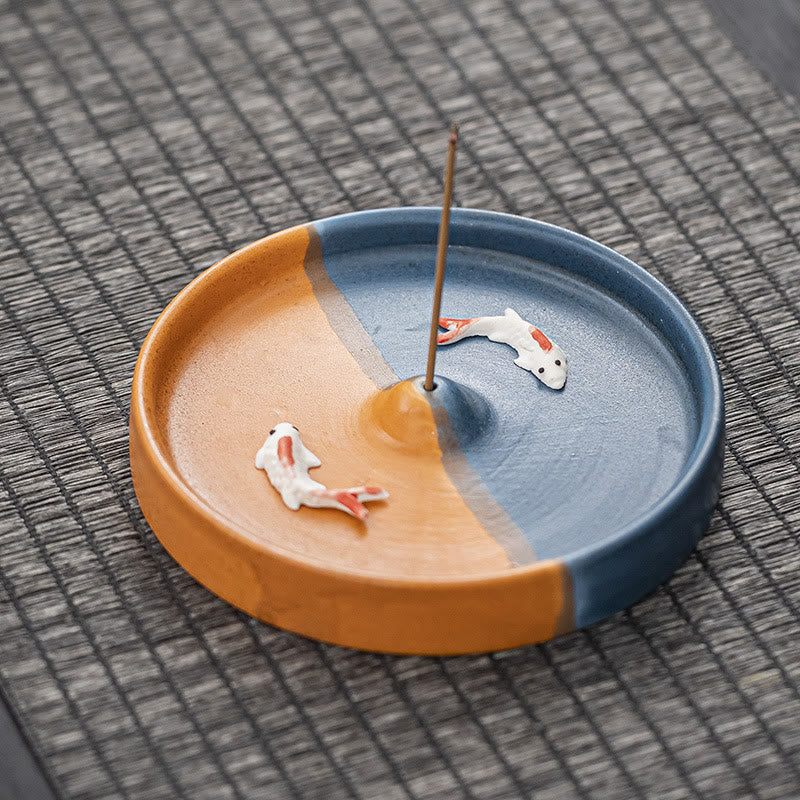 Koi Fish Pattern Spiritual Healing Ceramic Incense Stick Burner Decoration
