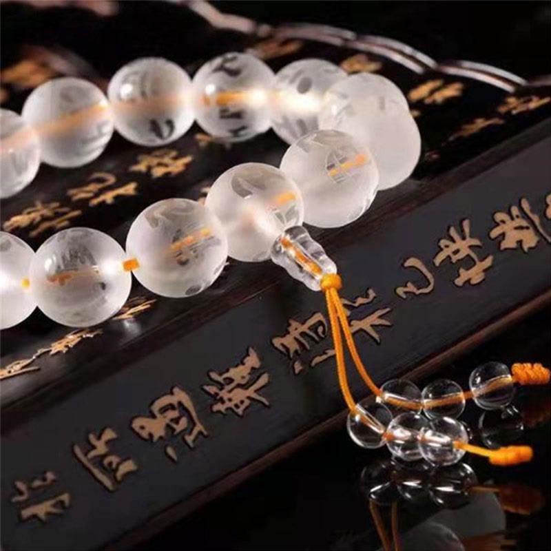 Open The Mind Tibet White Crystal Black Onyx Om Mani Padme Hum Meditation Bracelet