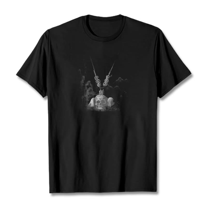 Tibetan The Lord Of The Corpse Forest Skulls Pendant Clouds Design Tee T-shirt