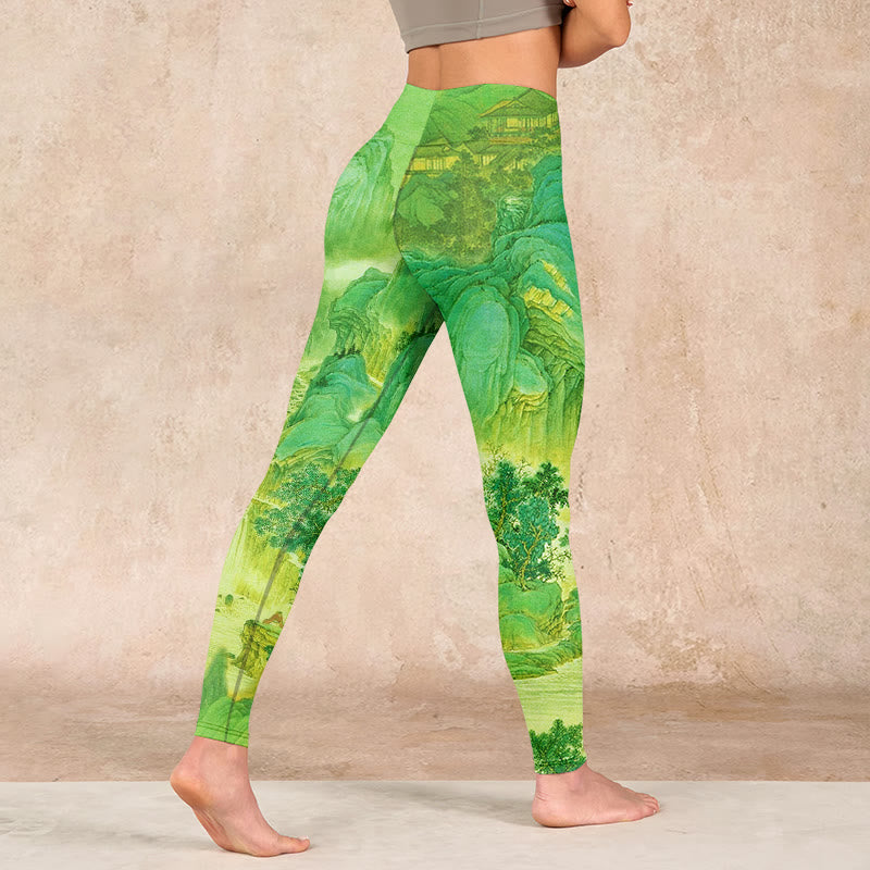 Mountain River Lanscape Print Gym Leggings Women's Yoga Pants
