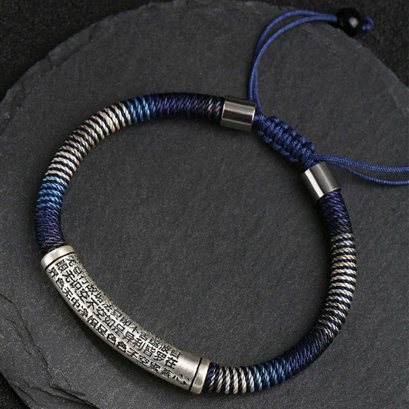 999 Sterling Silver Heart Sutra Calm Handmade Braided Bracelet