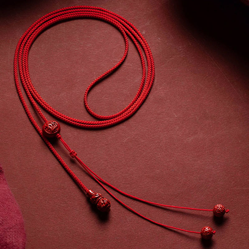Natural Cinnabar Chinese Zodiac?Gourd Calm Blessing Red String Belly Chain