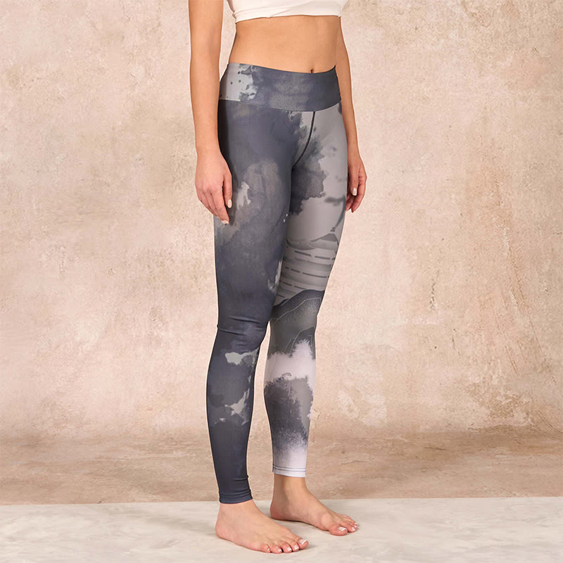 Ink Painting Mountain Pavilion Print Fitness Leggings Women's Yoga Pants