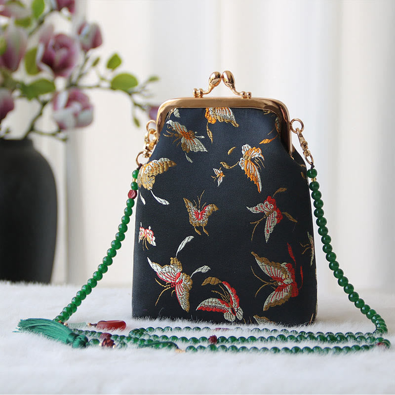 Retro Chinese Embroidery Pearl Chain Crossbody Bag Shoudler Bag