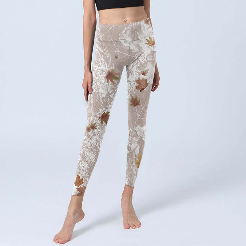 Maple Leaves Branches Print Gym Leggings Women's Yoga Pants