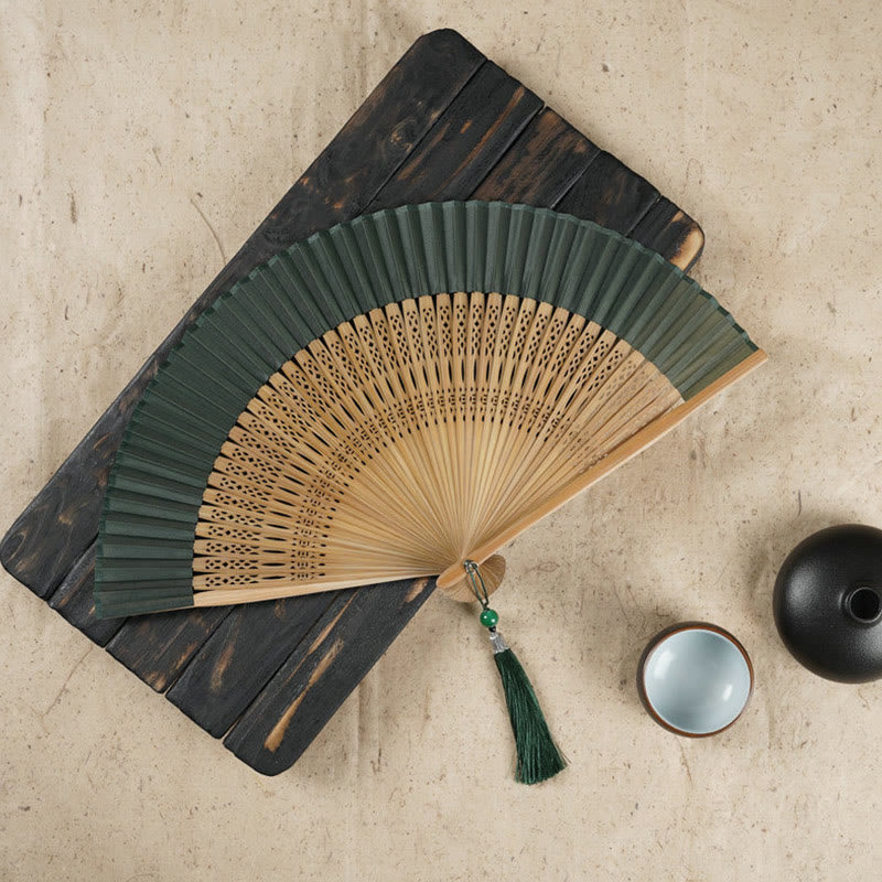 Simple Cherry Flower Hollow Engraved Handheld Bamboo Folding Fan