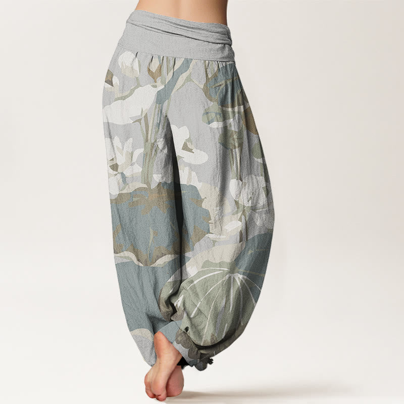 Lotus Leaves Design Women's Elastic Waist Harem Pants