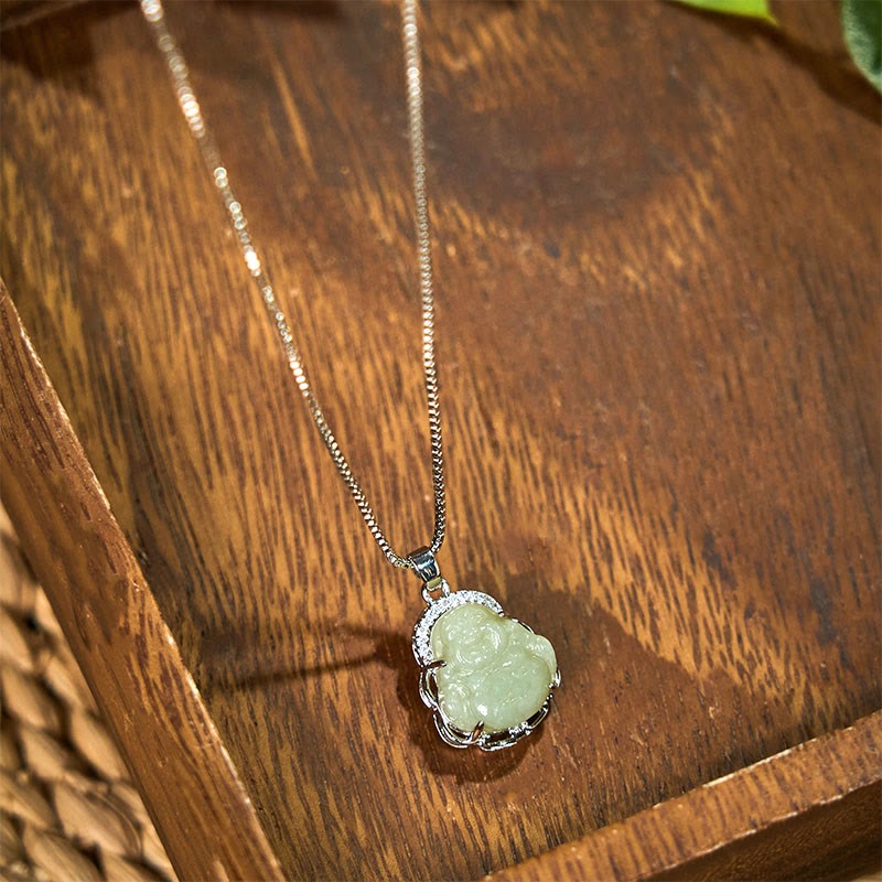 Natural Hetian Jade Laughing mystic zen Abundance Necklace Pendant