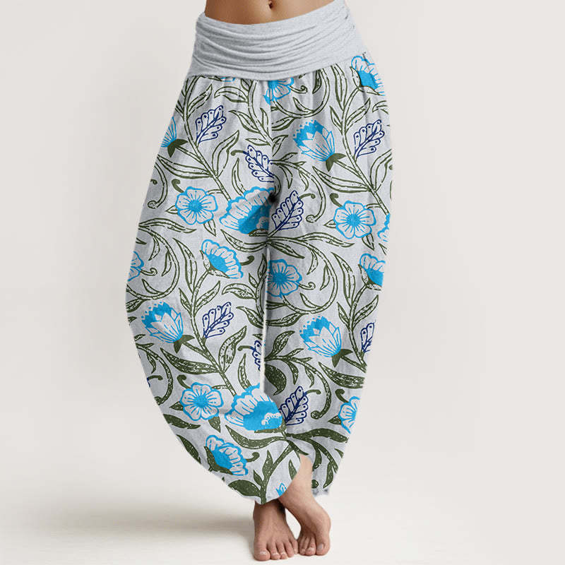 Casual Tulips Flower Vines Design Women's Elastic Waist Harem Pants