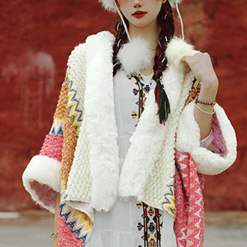 Tibetan Multicolored Striped Shawl Winter Cozy Travel Scarf Wrap