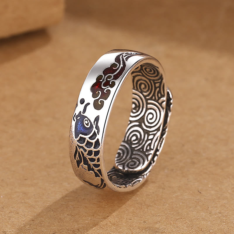 Koi Fish Auspicious Cloud Design Luck Wealth Ring