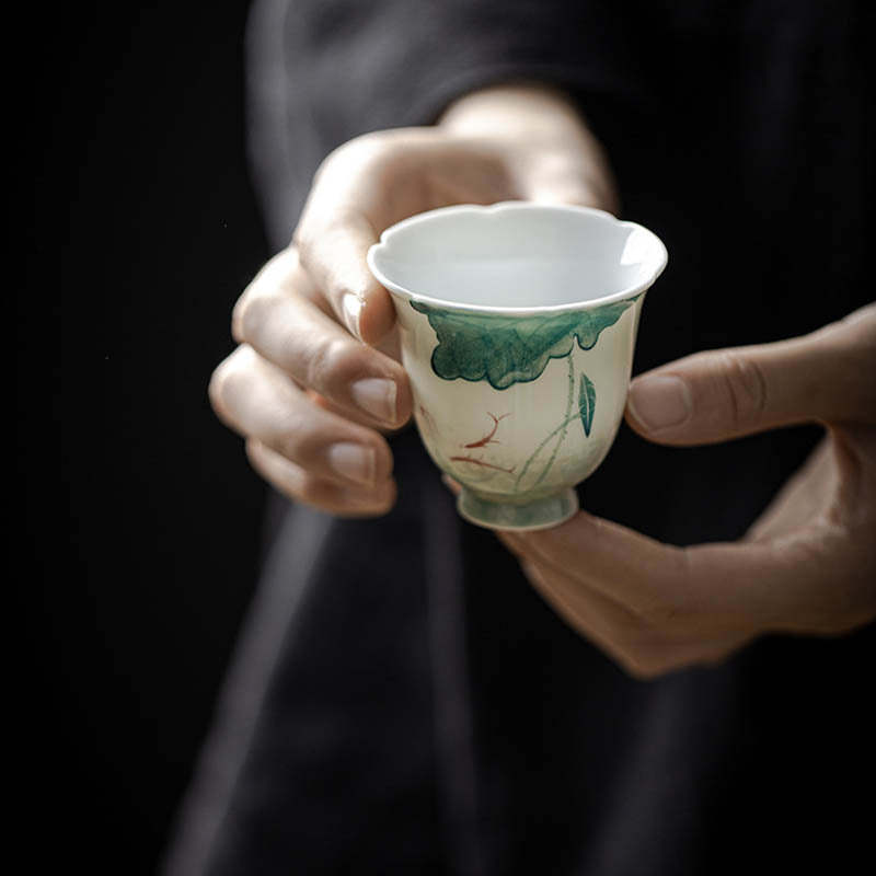 Koi Fish Lotus Leaf Pattern Ceramic Teacup Kung Fu Tea Cup 65ml