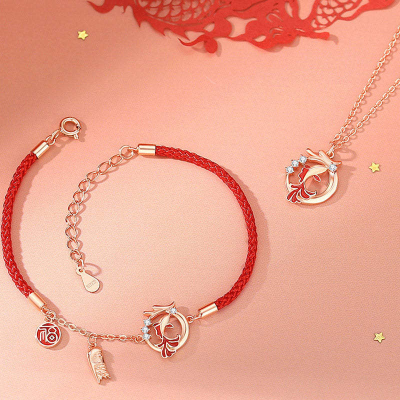 925 Sterling Silver Year Of The Dragon Koi Fish Fu Character Luck Necklace Pendant Bracelet