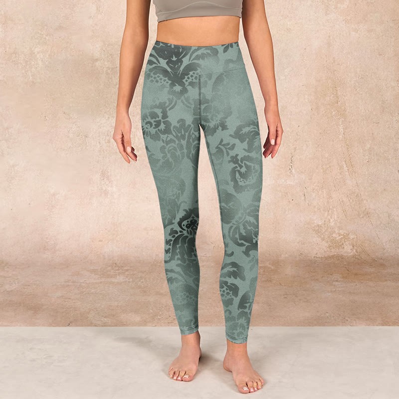 Casual Flower Leaves Print Gym Fitness Leggings Women's Yoga Pants