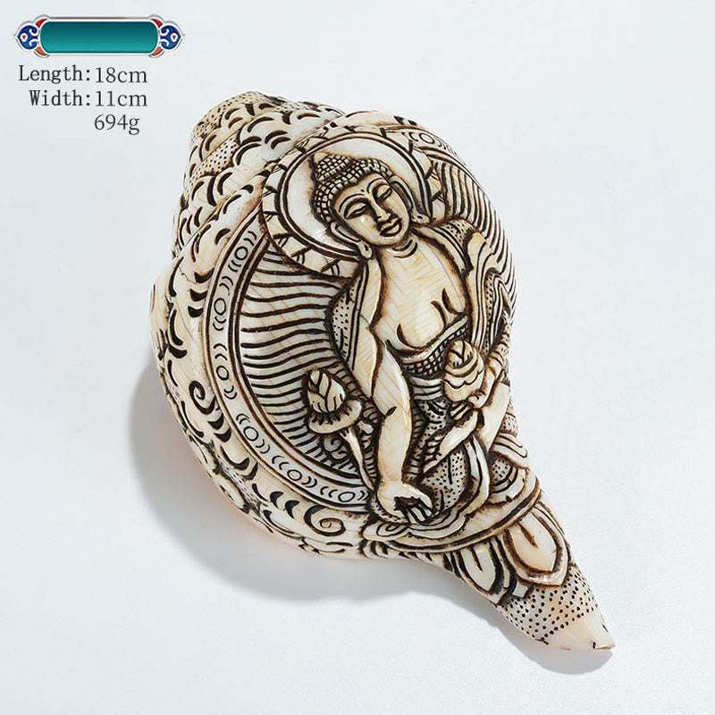 Tibetan Handmade Engraved Shankha mystic zen Avalokitesvara Conch Shell Wealth Decoration