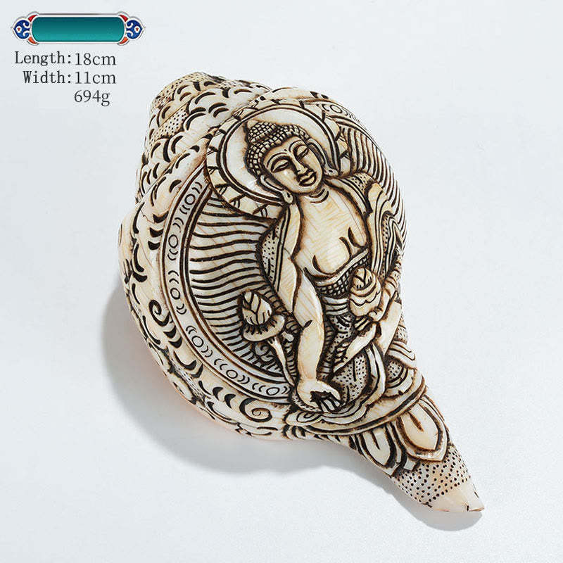 Tibetan Handmade Engraved Shankha mystic zen Avalokitesvara Conch Shell Wealth Decoration