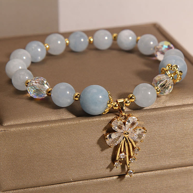 Aquamarine Pink Crystal Healing Zircon Butterfly Charm Bracelet